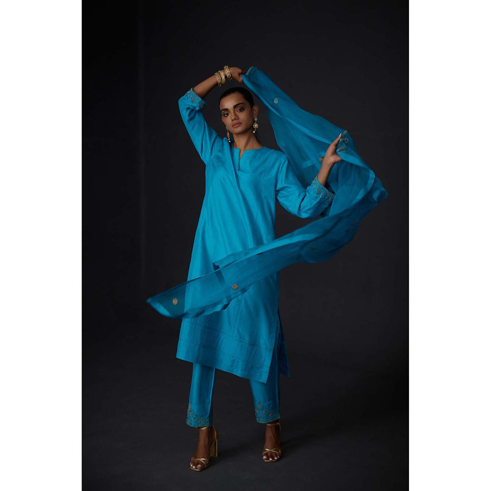 BRIH Turquoise Embroidered Dupatta