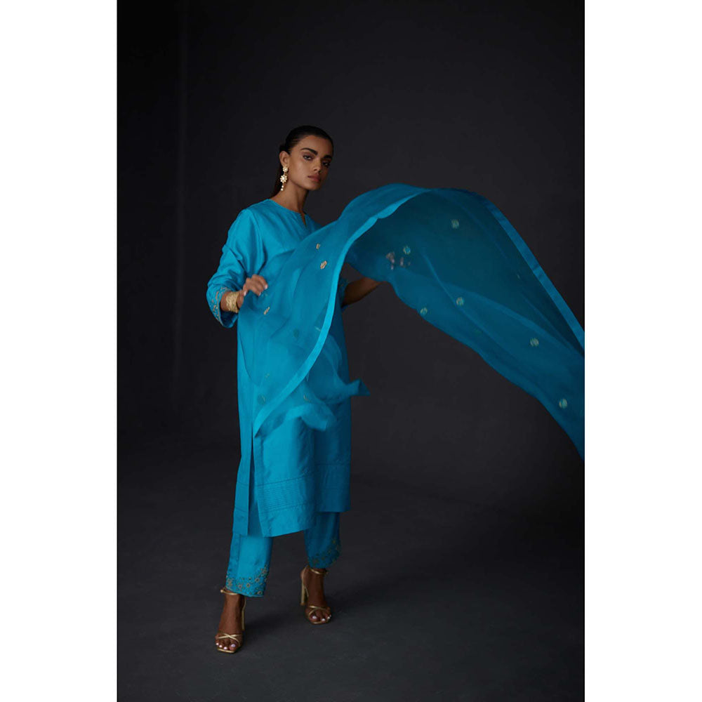 BRIH Turquoise Embroidered Dupatta