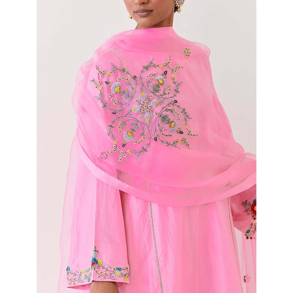BRIH Pink Embroidered Dupatta