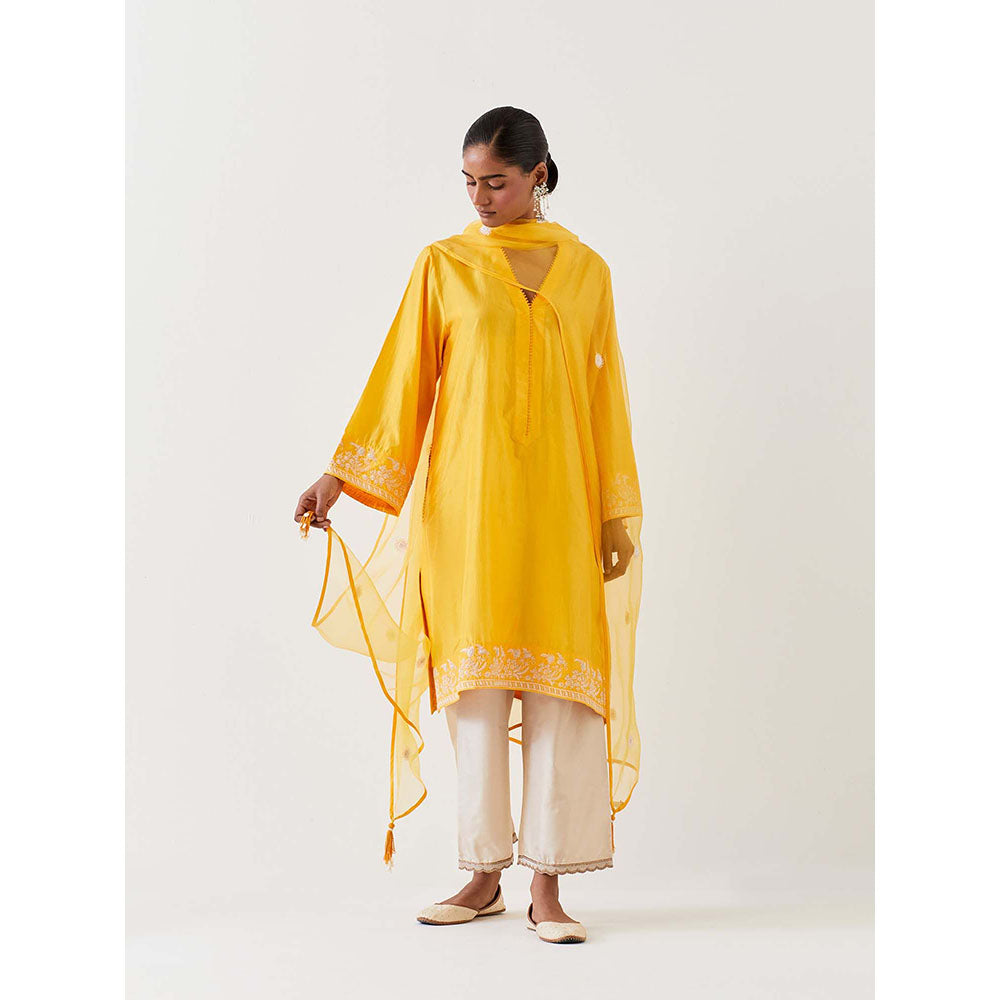 BRIH Mango Yellow Embroidered Dupatta
