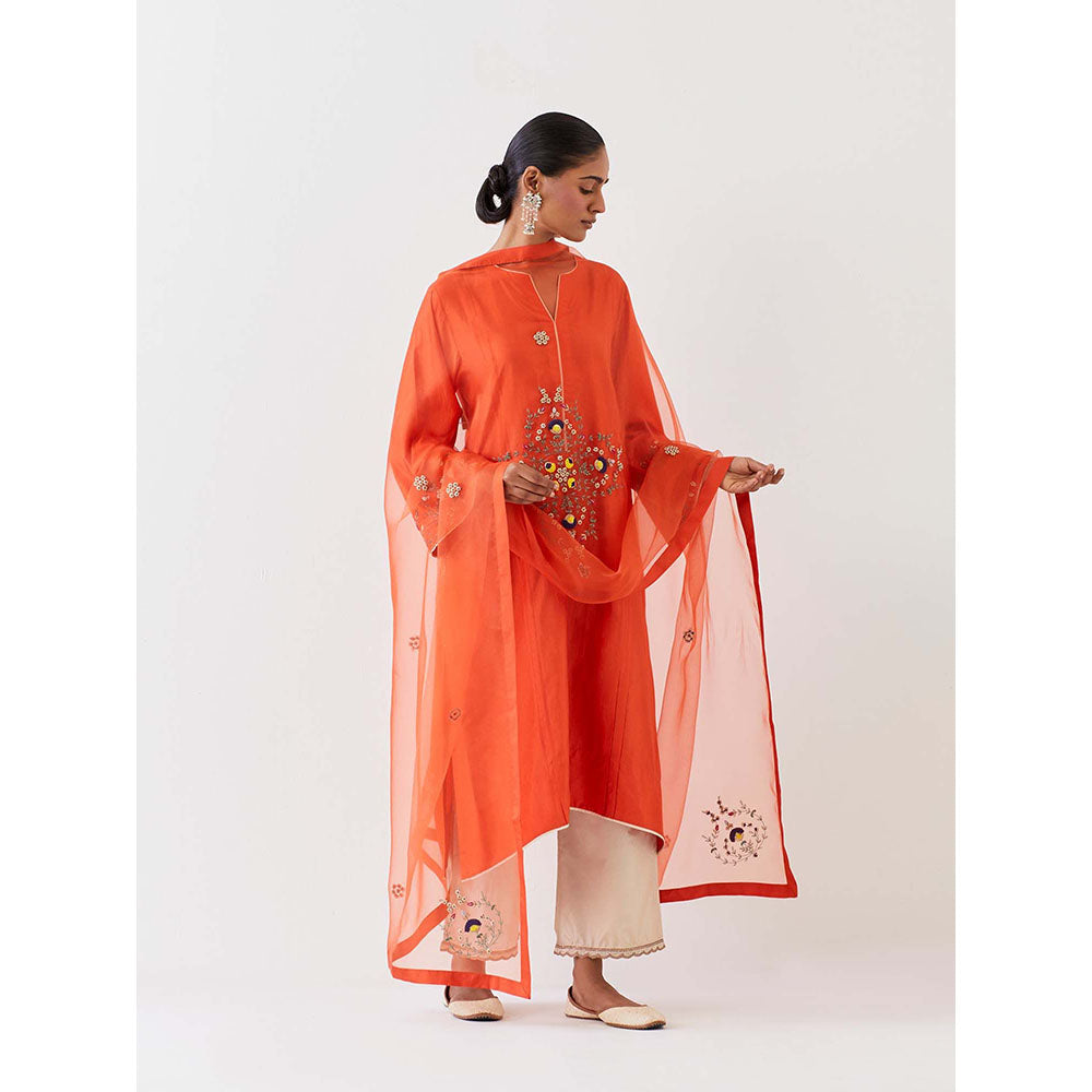 BRIH Rust Embroidered Dupatta