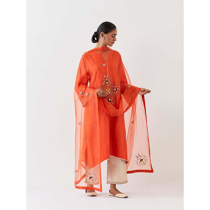 BRIH Rust Embroidered Dupatta