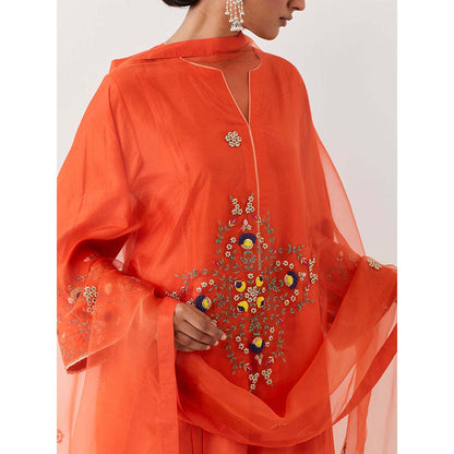 BRIH Rust Embroidered Dupatta