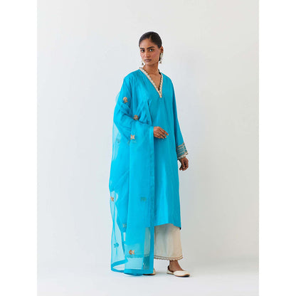 BRIH Turquoise Blue Embroidered Dupatta
