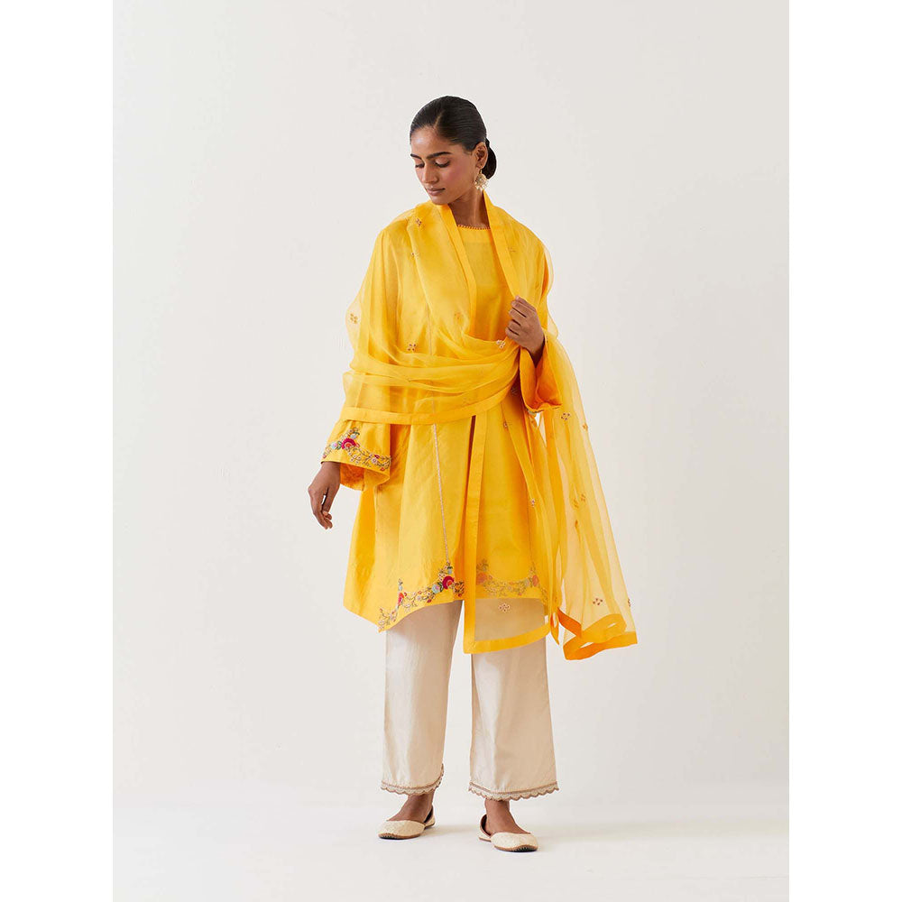 BRIH Mango Yellow Embroidered Dupatta