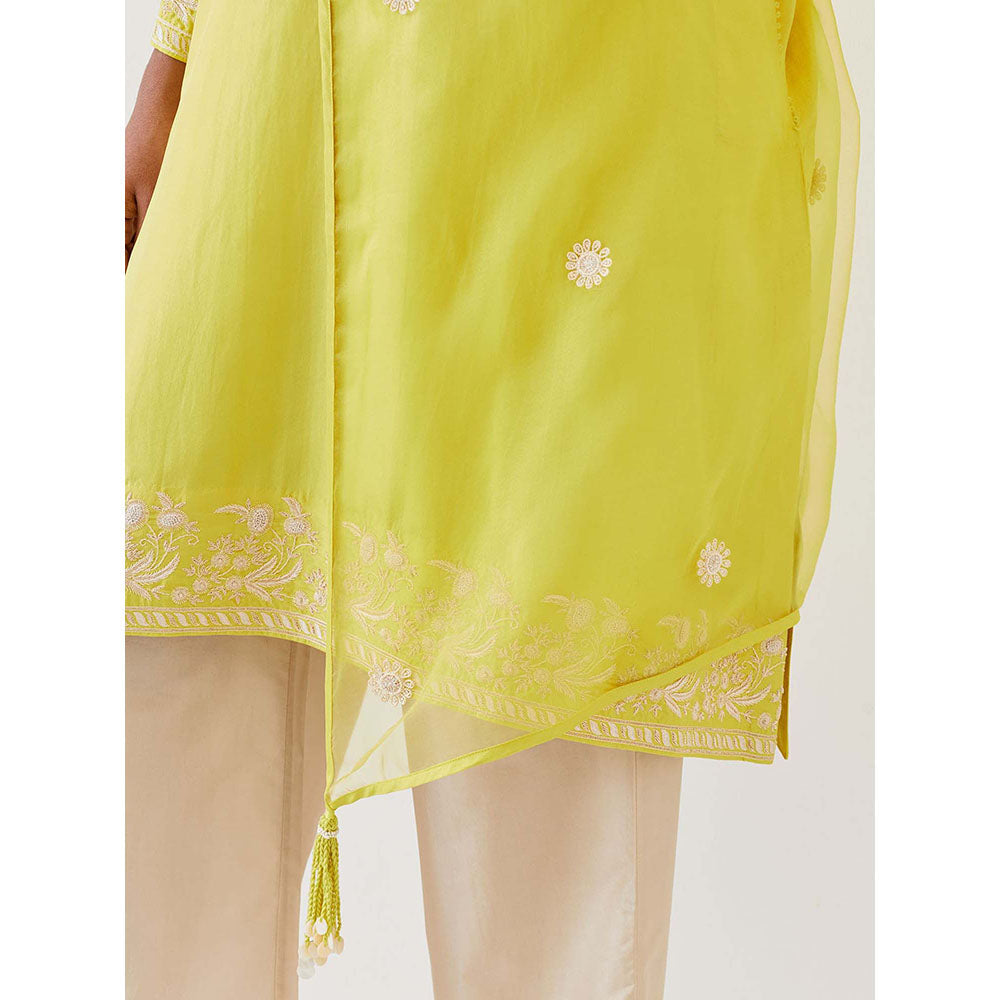 BRIH Lime Green Embroidered Dupatta