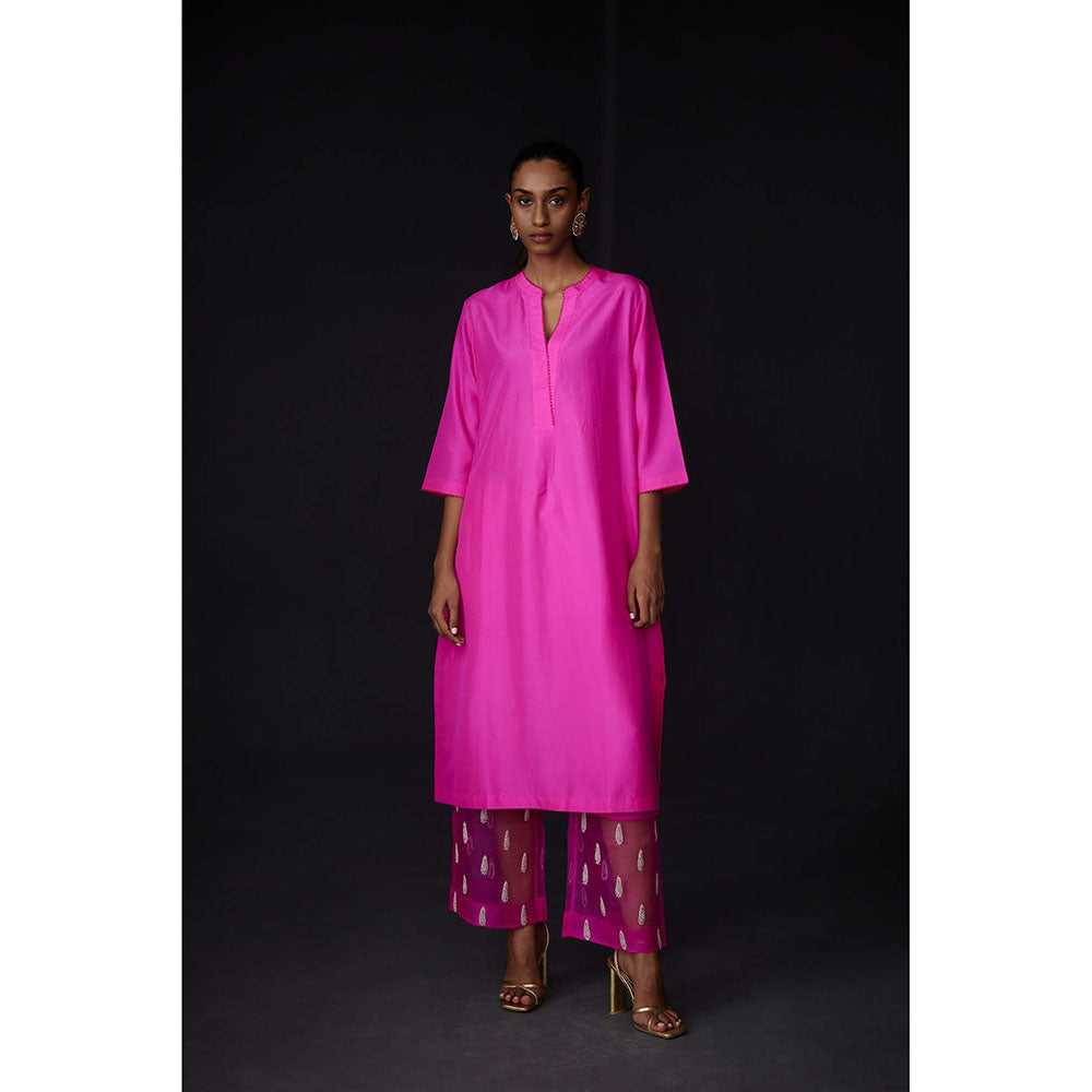 BRIH Hot Pink Embroidered Kurta with Pant (Set of 2)