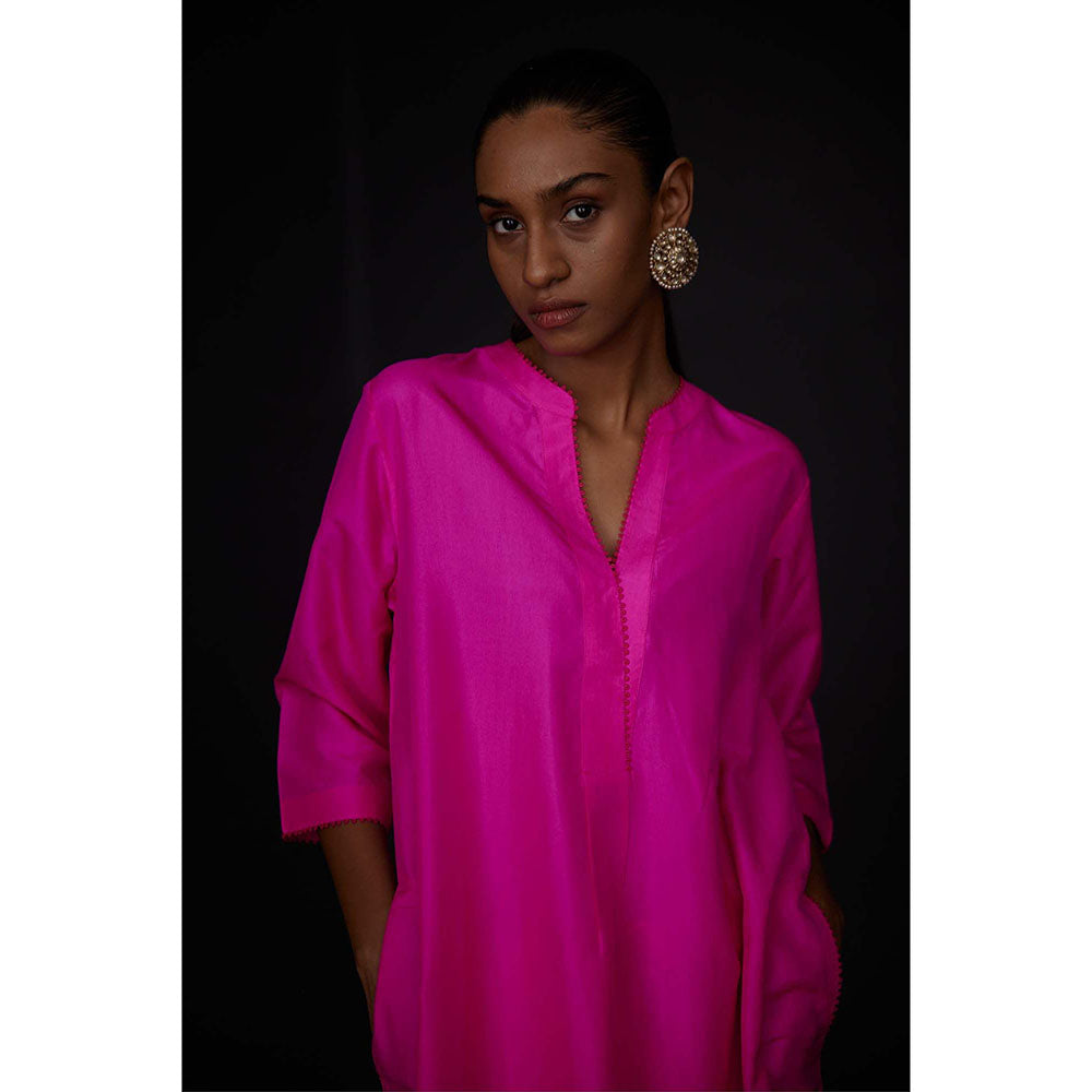 BRIH Hot Pink Embroidered Kurta with Pant (Set of 2)