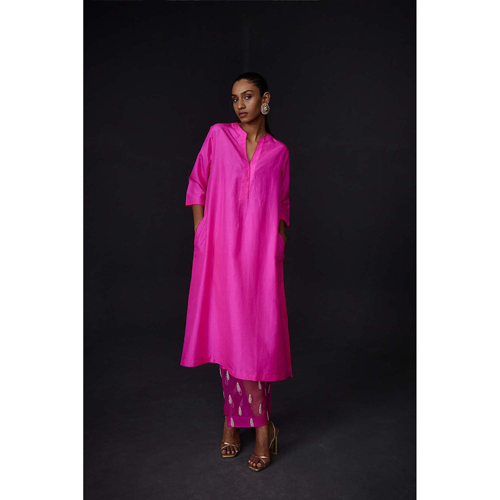 BRIH Hot Pink Embroidered Kurta with Pant (Set of 2)