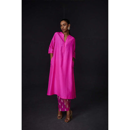BRIH Hot Pink Embroidered Kurta with Pant (Set of 2)