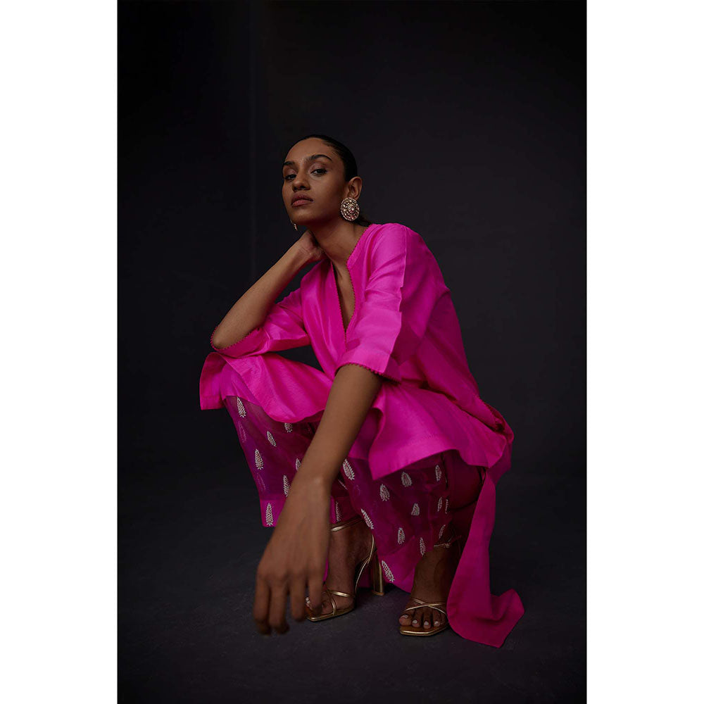 BRIH Hot Pink Embroidered Kurta with Pant (Set of 2)