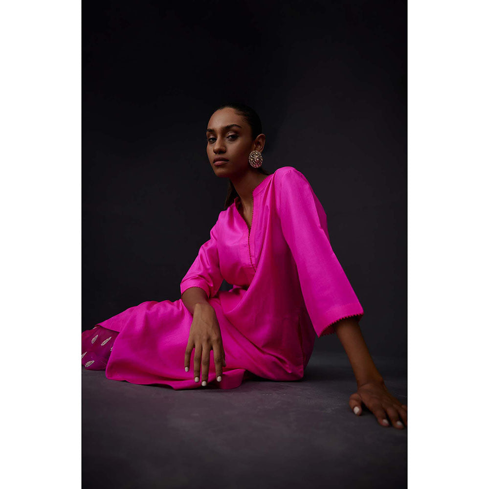 BRIH Hot Pink Embroidered Kurta with Pant (Set of 2)