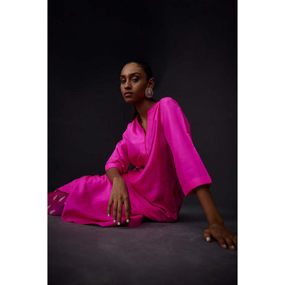 BRIH Hot Pink Embroidered Kurta with Pant (Set of 2)