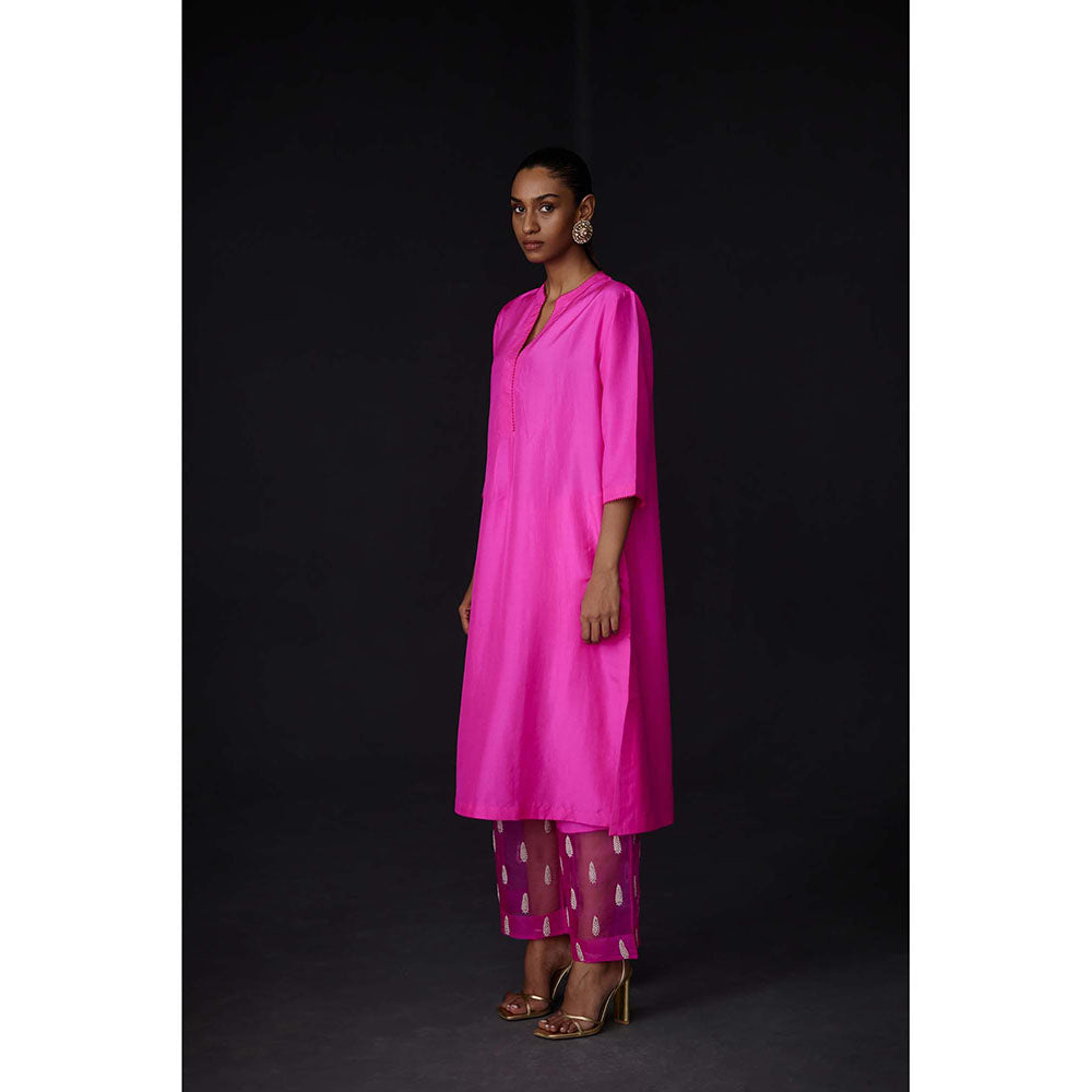 BRIH Hot Pink Embroidered Kurta with Pant (Set of 2)