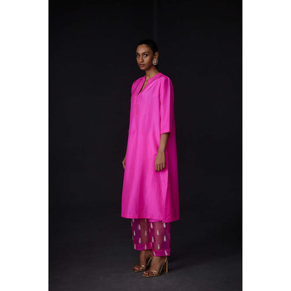 BRIH Hot Pink Embroidered Kurta with Pant (Set of 2)