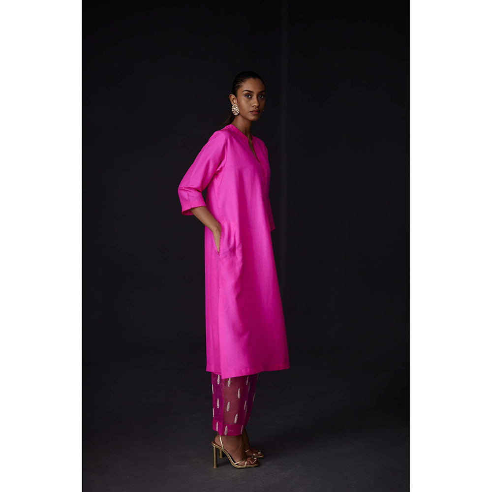 BRIH Hot Pink Embroidered Kurta with Pant (Set of 2)