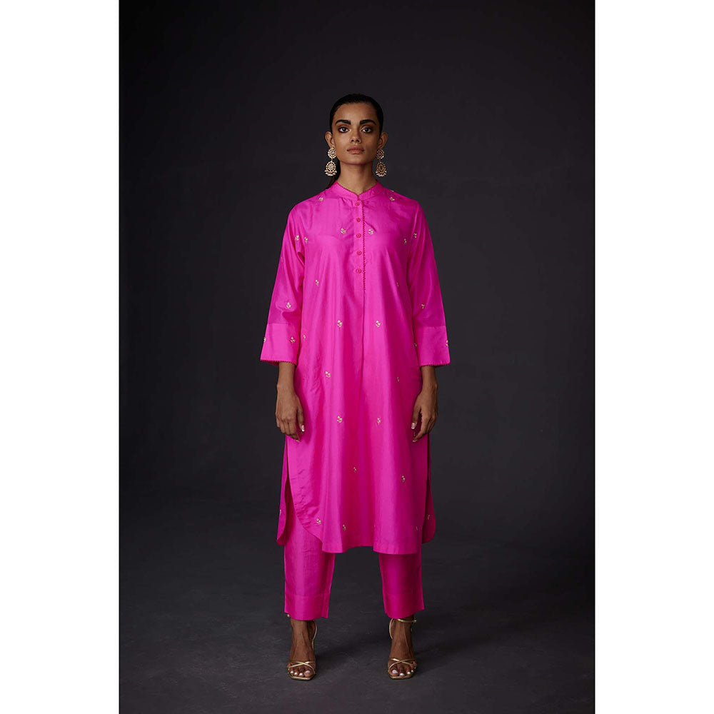 BRIH Hot Pink Embroidered Kurta with Pant (Set of 2)