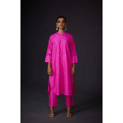 BRIH Hot Pink Embroidered Kurta with Pant (Set of 2)