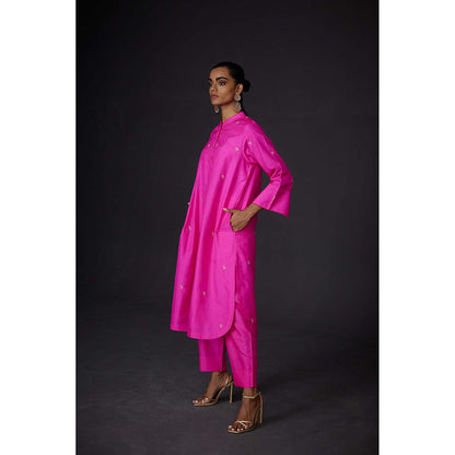 BRIH Hot Pink Embroidered Kurta with Pant (Set of 2)
