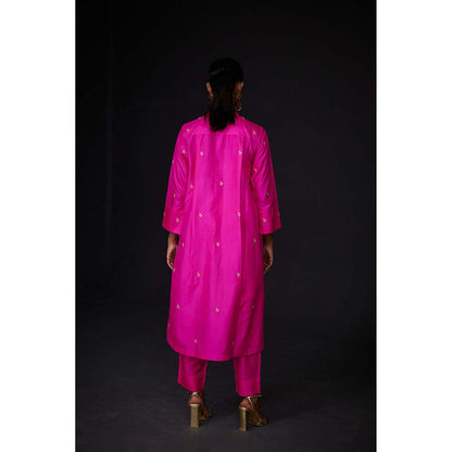 BRIH Hot Pink Embroidered Kurta with Pant (Set of 2)