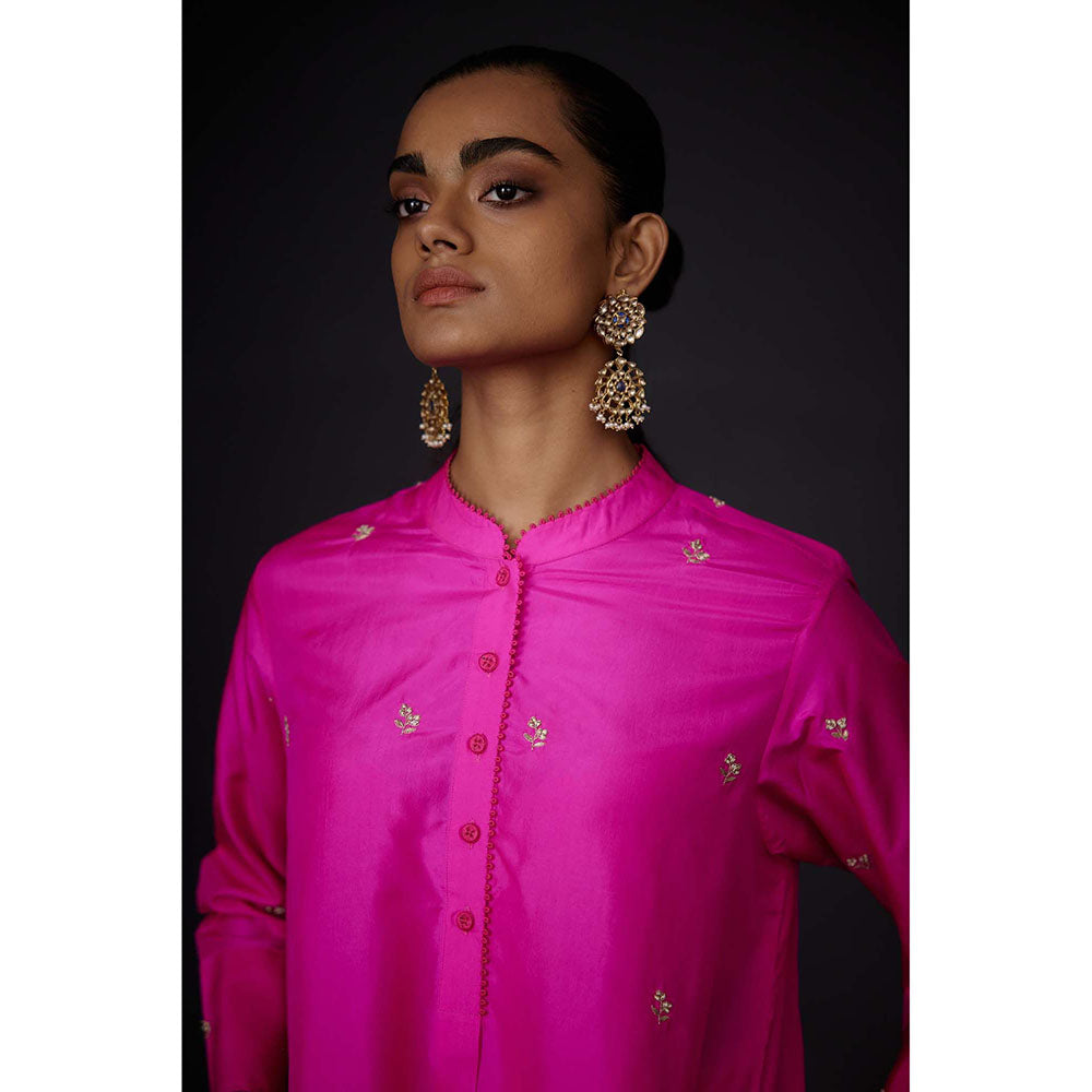 BRIH Hot Pink Embroidered Kurta with Pant (Set of 2)