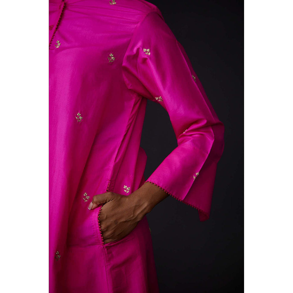 BRIH Hot Pink Embroidered Kurta with Pant (Set of 2)