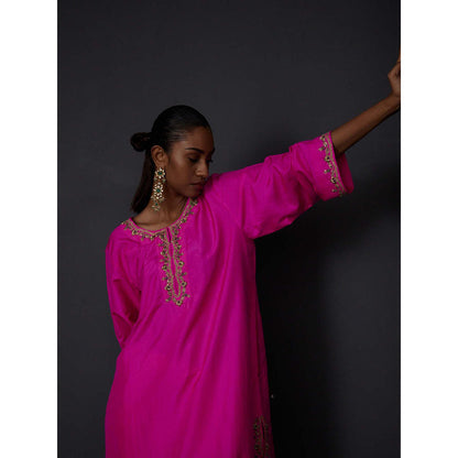 BRIH Hot Pink Embroidered Kurta with Pant (Set of 2)