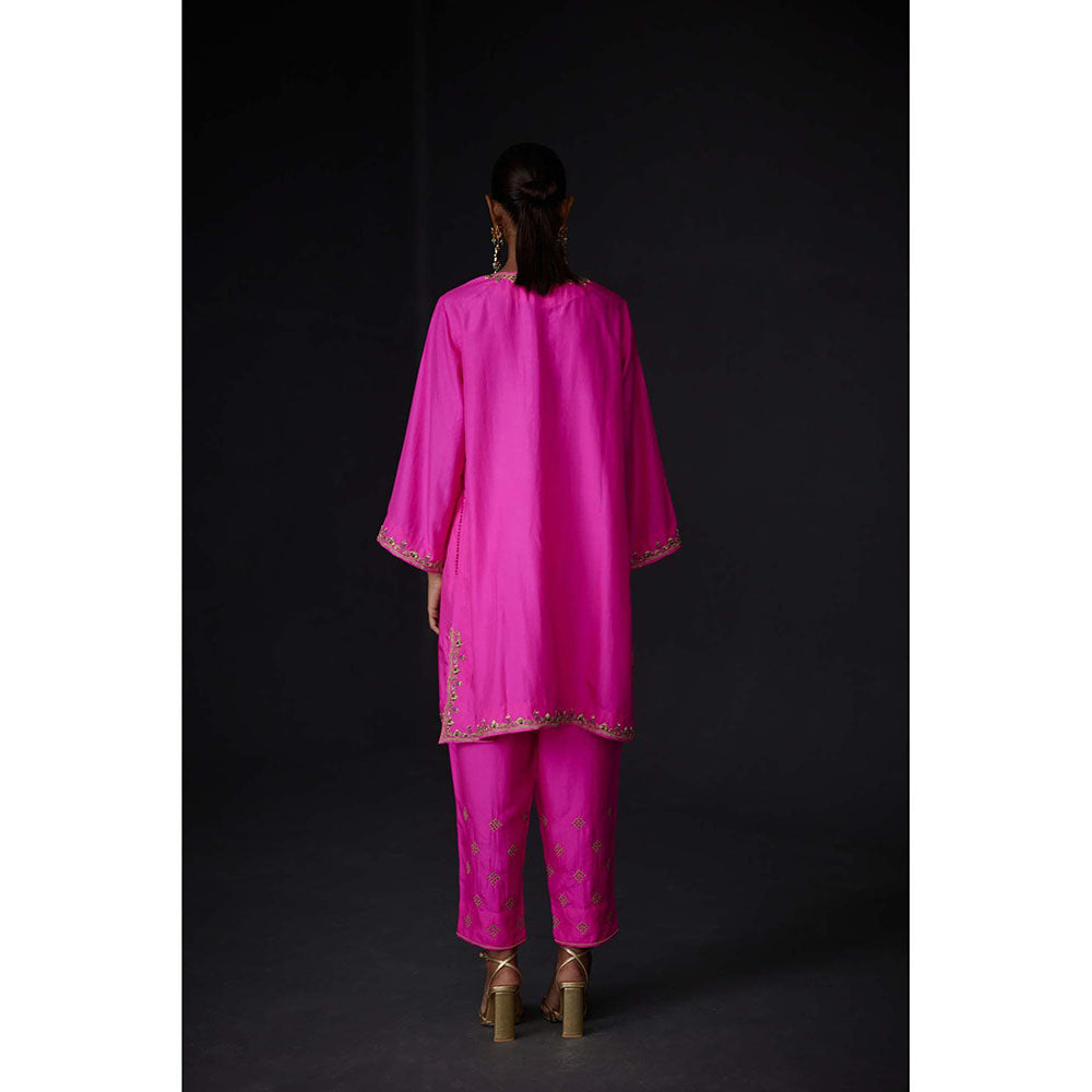 BRIH Hot Pink Embroidered Kurta with Pant (Set of 2)