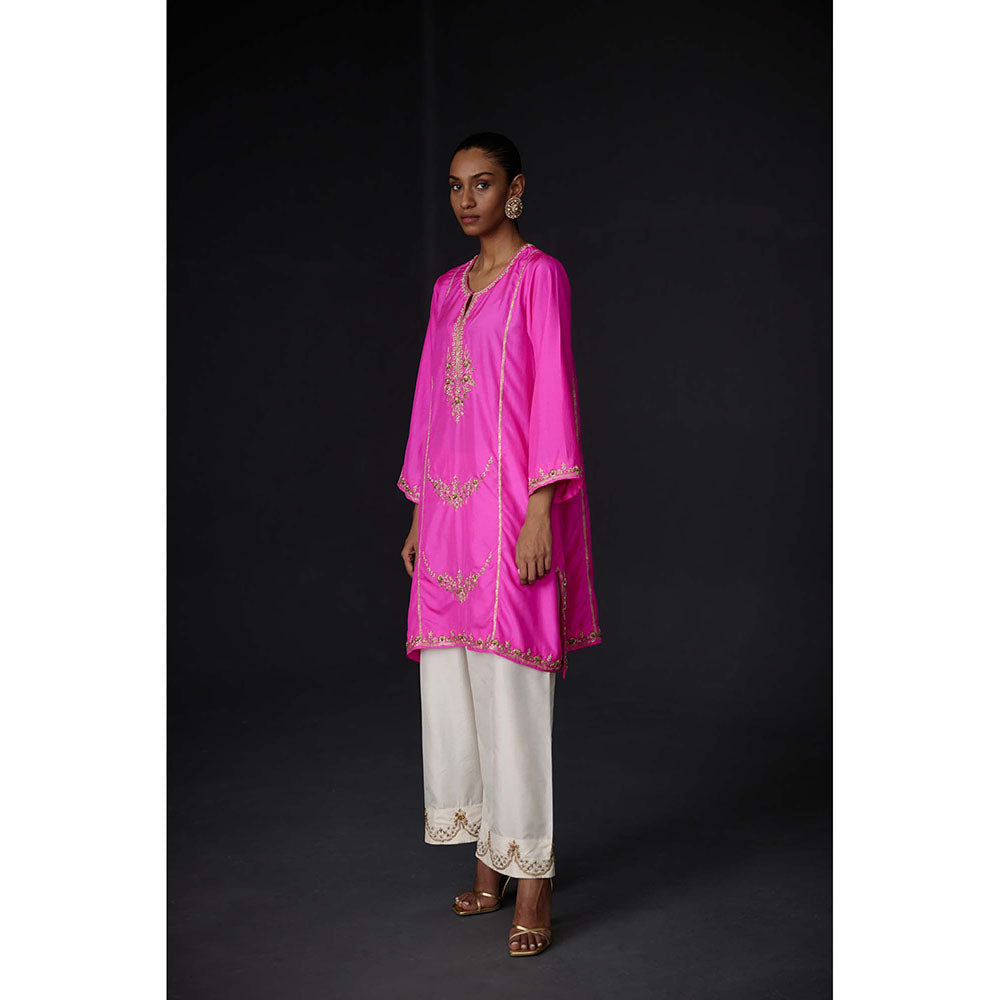 BRIH Hot Pink Embroidered Kurta with Pant (Set of 2)