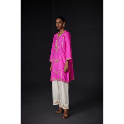BRIH Hot Pink Embroidered Kurta with Pant (Set of 2)