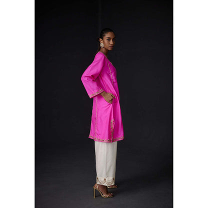 BRIH Hot Pink Embroidered Kurta with Pant (Set of 2)