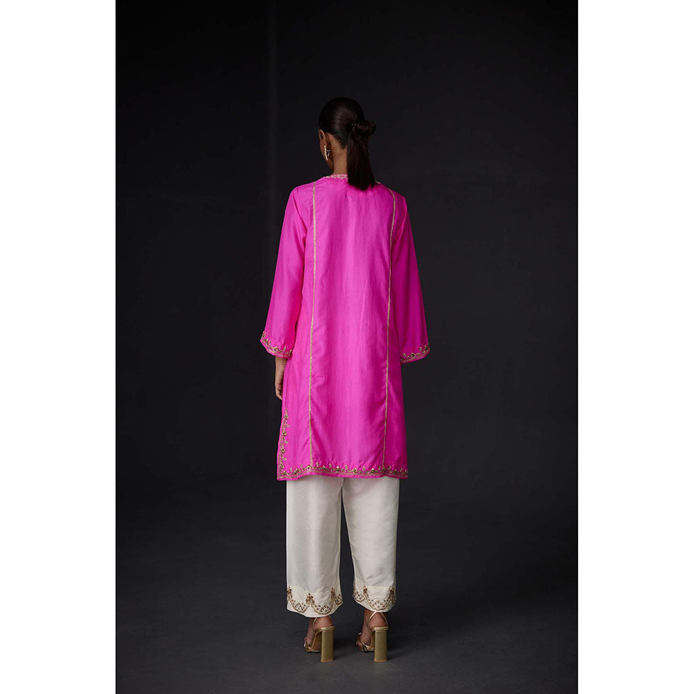 BRIH Hot Pink Embroidered Kurta with Pant (Set of 2)