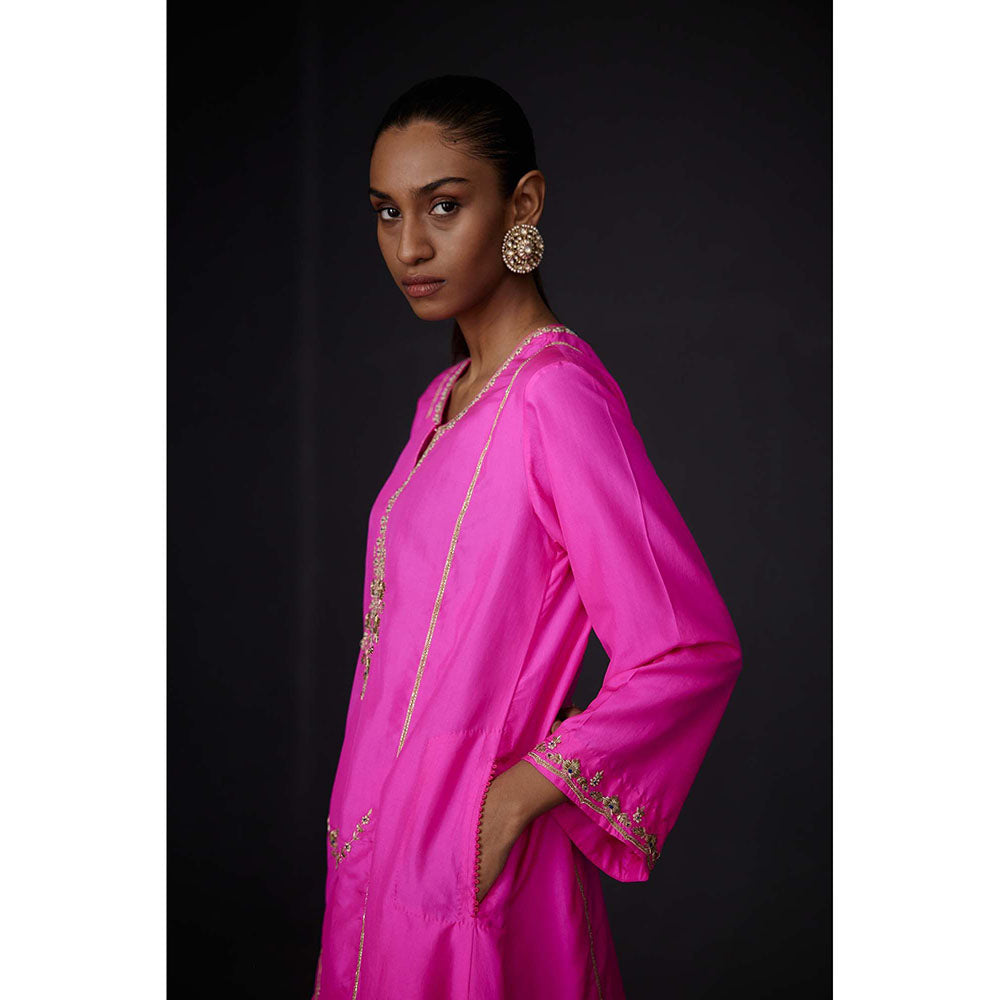BRIH Hot Pink Embroidered Kurta with Pant (Set of 2)
