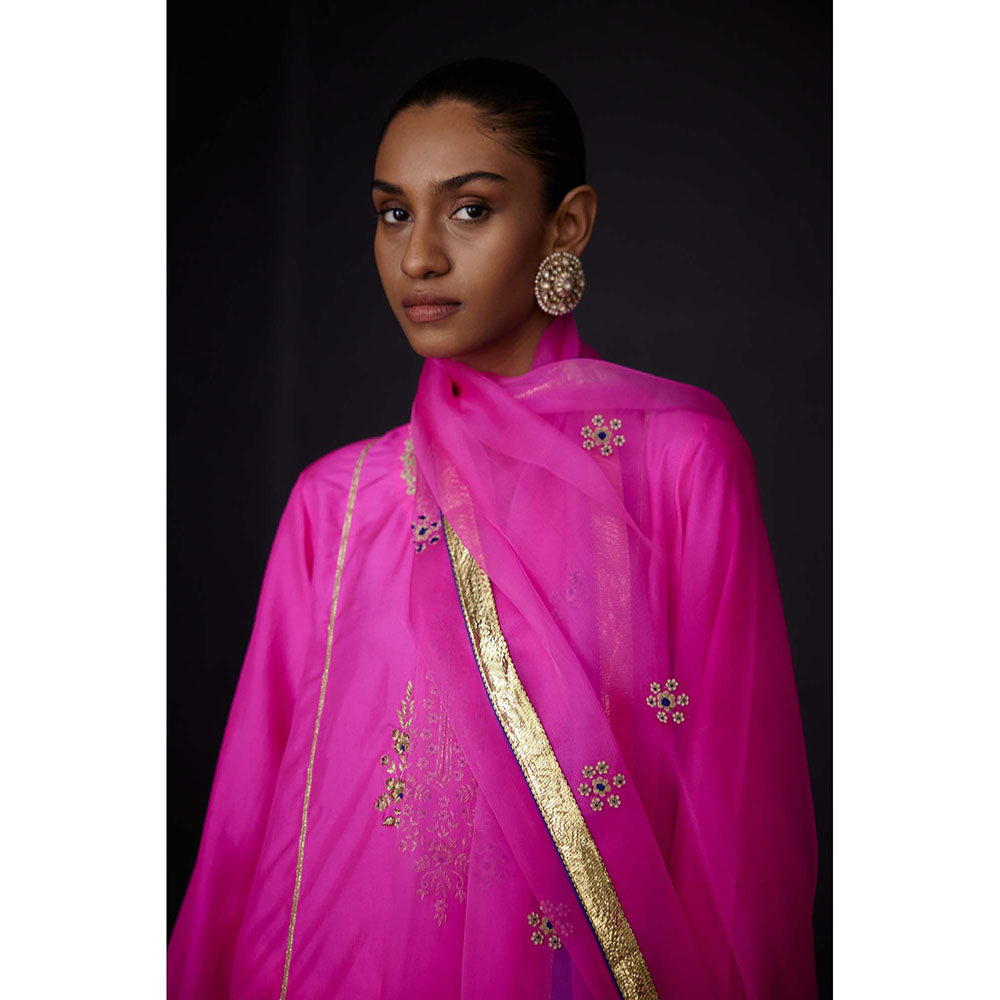 BRIH Hot Pink Embroidered Kurta with Pant (Set of 2)