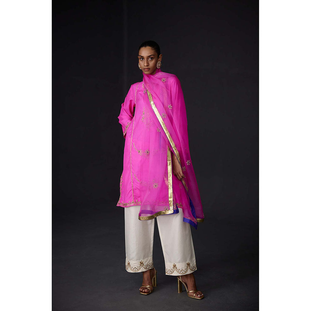 BRIH Hot Pink Embroidered Kurta with Pant (Set of 2)