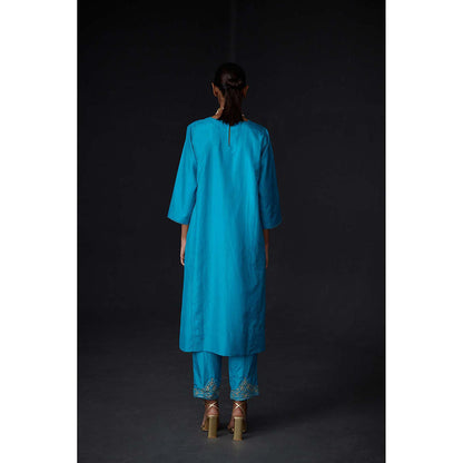 BRIH Turquoise Embroidered Kurta with Pant (Set of 2)
