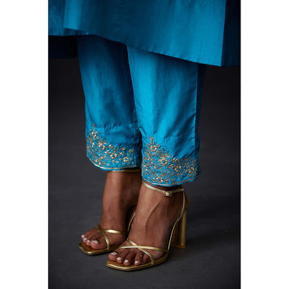 BRIH Turquoise Embroidered Kurta with Pant (Set of 2)