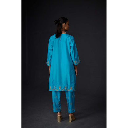 BRIH Turquoise Embroidered Kurta with Pant (Set of 2)