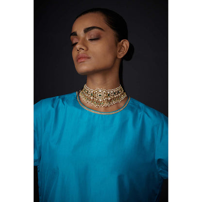 BRIH Turquoise Embroidered Kurta with Pant (Set of 2)