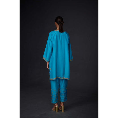 BRIH Turquoise Embroidered Kurta with Pant (Set of 2)