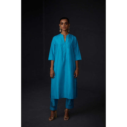 BRIH Turquoise Embroidered Kurta with Pant (Set of 2)