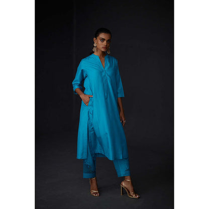 BRIH Turquoise Embroidered Kurta with Pant (Set of 2)