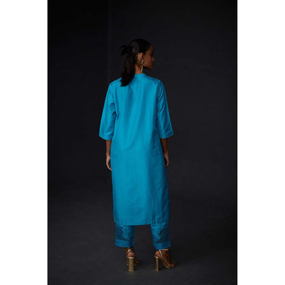 BRIH Turquoise Embroidered Kurta with Pant (Set of 2)