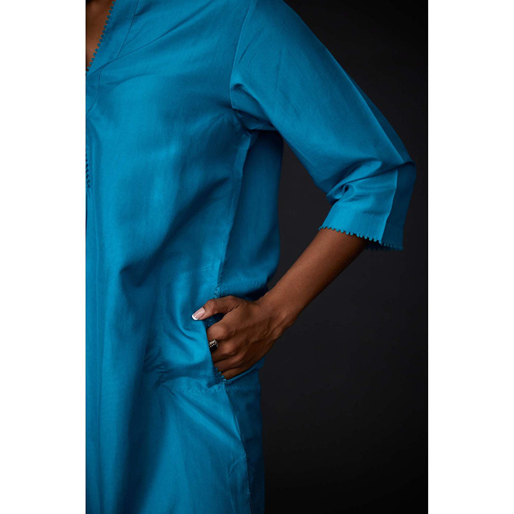 BRIH Turquoise Embroidered Kurta with Pant (Set of 2)