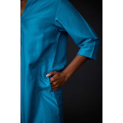 BRIH Turquoise Embroidered Kurta with Pant (Set of 2)