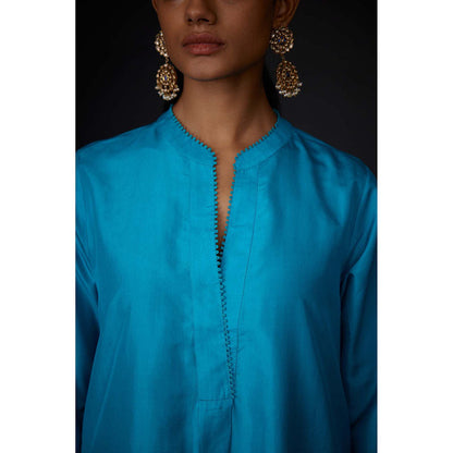 BRIH Turquoise Embroidered Kurta with Pant (Set of 2)