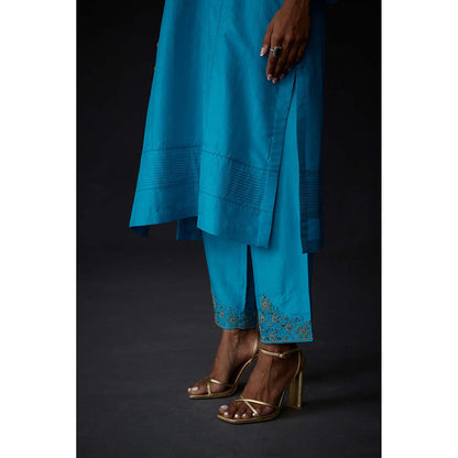 BRIH Turquoise Embroidered Kurta with Pant (Set of 2)