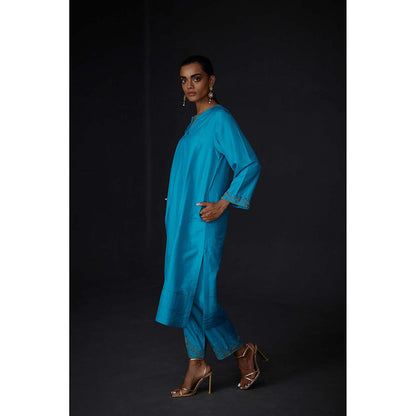 BRIH Turquoise Embroidered Kurta with Pant (Set of 2)