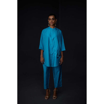 BRIH Turquoise Embroidered Tunic with Pant (Set of 2)