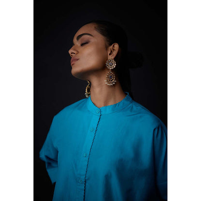 BRIH Turquoise Embroidered Tunic with Pant (Set of 2)